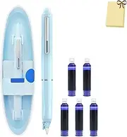 Retractable Fountain Pen, Multicolor Pressable Gel Pen, 0.38mm Blue&black Ink Barrel Includes 5 Refillable Ink Cartridges, Smooth Writing No Leaking (Blue,Erasable Blue)