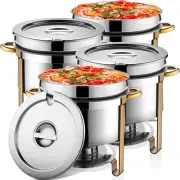4 Pack Soup Chafer 11 QT Stainless Steel round Soup Warmer with Pot Lid and Fuel