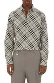 burberry Check Long Sleeve Cotton Poplin Button-Up Shirt in Lichen Ip Check at Nordstrom, Size Small
