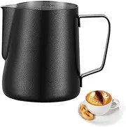 Stainless Steel Milk Frothing Pitcher,12oz/350ml Milks Frother Cup,Espresso Steaming Pitcher for Cappuccino, Latte Art, Coffee Machine Accessories Milk Jug,Black