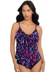 [Magicsuit] Cherry Bomb Rita Tiered Soft Cup Tankini Top in Black Multi