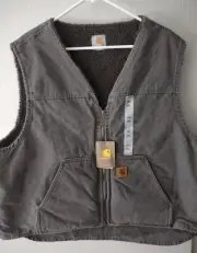 Carhartt Washed Duck Sherpa Lined Vest Men’s Size 2XL Gray Brand New With Tags