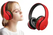 Over Ear Bluetooth Headphones Workout Gaming Headphones Wireless HiFi Stereo Foldable Headset-Red