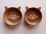 Lot 2 Whisker City Cat Saucer Cat Bowl Cat Face Kitty Face Terracotta Ceramic