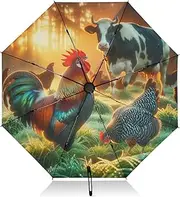 [RPLIFE] Compact Umbrella, Lightweight Durable Auto Open Close for Women, Travel Umbrellas for Rain, Wind and Sun, Rooster Hen Milk Cow