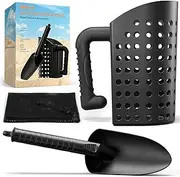 INCLY Sand Scoop & Shovel, Detecting Accessories for Metal Detector, Sand Sifter Treasure Hunting & Digging Tool at The Beach & More, Black - Come with Mesh Bag