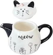 LOPUNER Ceramic Cat Shaped Teapot Small Cute Kettle for Loose Tea Portable Teaware Present for Tea Lovers Ergonomic Handle Easy to Clean Charming Decorative Teapot