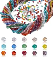 [AHANDMAKER] 15 Colors 4mm Faceted Crystal Glass Beads, 15 Strands 1695pcs Pearl Luster Plated Rondelle Briolette Shape Shiny Spacer Beads for Necklace Bracelet Craft Jewelry Making