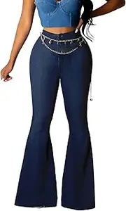 [Generic] Women High Waist Flare Jeans High Rise Bell Bottom Denim Pants Lady Slim Stretch Broad Leg Jean Pants