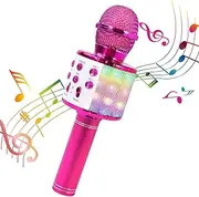 ShinePick Wireless Karaoke Microphone, 5 in 1 Portable Bluetooth Handheld Mic Speaker Machine for Kids Adults, Professional Karaoke Mic with Colorful LED Lights for Phone/Android/TV(Purple)