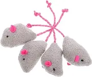 WOONEKY 4pcs Realistic Plush Mouse Cat for Indoor Cats Interactive Teething Chew with Wobbling Mechanism Soft Kitten Playtime Ornaments Stimulating Natural Hunting Instincts