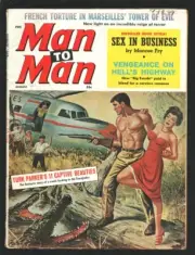 MAG: Man to Man 8/1960-alligator attacks a spicy bound woman cover-Cannibals-...