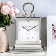 Modern Shiny Silver Rectangle Stepped Doyle & Co Mantel Clock Display Home Decor