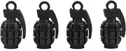 Accretion Aluminum Grenade Bomb Style Valve Stem Caps for Car, Motorbike, Trucks, Bike and Bicycle，Black Color，4 Piece Pack