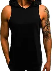[Maiyifu-GJ] Men's Sports Hooded Sleeveless Tank Top Lightweight Stretchy Slim Fit Hoodie Workout Bodybuilding Muscle T Shirt