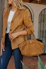 Yuna Tote Bag in Brown Tan Suedette one size