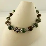 Silver Celtic Knot beaded bracelet w/ faceted Fancy Jasper beads & Crystals