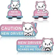 J1GOXXU Creative Cat Design Beginner Driver Car Magnets Set of 4 Reflective Students Driver Car Magnets Decoration Kids Gift Reusable Safety Indicator for Car Bumper