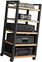 VFGFPTBTUK 5-Tier Corner Storage Rack Wooden AV Media Stand Movable Media Shelf Home Theater Stereo Rack Audio/Video Component Cabinet Multi-Function Shelf(Natural)