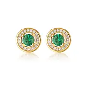 MILESTONE EMERALD HALO EARRINGS IN GOLD