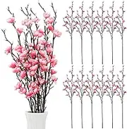 12PCS Long Stem Artificial Flowers for Tall Vase, 22 Inch Plum Blossom Fake Floral Arrangements for Home Kitchen Office Wedding