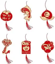 [Generic] Vietnamese New Year Knot, Set of 6 Lucky Bonsai Pendants, 2025 Fortune Bringing Decor, Decorative Lucky Bonsai Pendants with Rope for Outdoor Indoor Decor
