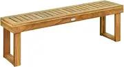 Acacia Wood Outdoor Bench, Patio Bench w/Slatted Seat & Solid Wood Legs, Outdoor Wooden Backless Bench for Entryway, Backyard, Porch, Garden, Natural Teak Color (Style 2)