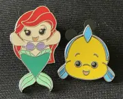 ✨Disney Parks Wishables Mystery Trading Pin Ariel Flounder Little Mermaid Set