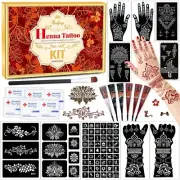 Temporary Tattoo Henna Stencil Kit 10 Sheets (7 Large Hand & Half Arm), 6 Pcs...