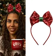 Christmas Headband Sequin Bow Headbands for Girls Red Bowknot Headband Bow Hair Bands Hairbands for Women's Hair Non Slip Knotted Bow Headband Hair Bows Accessories for Girls Christmas Party