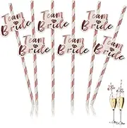 24 Pcs Hen Party Straws, Team Bride Drinking Straws Hen Do Straws Rose Gold Eco-Friendly Paper Straws for Bridal Shower Wedding Hen Night Party