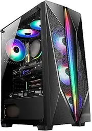Mid-Tower Computer Case ATX, Micro-ATX, Mini-ITX, Mid-Tower Gaming PC Case Tempered Glass Side Panel, RGB Lighting Mode, Support Water Cooling