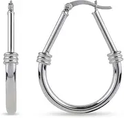[LeCalla] 925 Sterling Silver 14K Gold Plated Two-Tone Diamond-Cut Texture Classic Italian Design Drop Shape Oval Hoop Earrings for Women