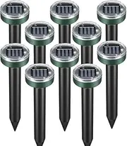 10 pk Mole Repellent Gopher Repellent Solar Snake Repellent Ultrasonic Vole Gopher Repellent Sonic Waterproof Spikes Stakes for Garden Yard (GR3)
