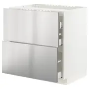METOD / MAXIMERA base cab f hob/2 fronts/3 drawers, white/Vårsta stainless steel, 80x60x80 cm