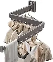 LAGLLGMT Wall Mounted Clothes Hanger Rack, Retractable Clothes Drying Rack, Folding, Retractable，Collapsible(Tri-Fold) Space Saver Clothes Rack, with 12 Clips, for Balcony Laundry Room Organization
