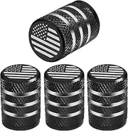 Black Tire Valve Stem Covers Metal Tire Air Caps with Plastic Liner American Flag Tire Stem Valve Caps, Corrosion Resistant, Universal for Car Truck Motorcycle Bike (4 Pack)