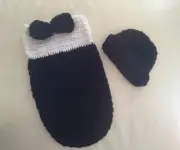 Baby Boy Knit Tuxedo 2pc SET Hat & Swaddle Sack Crochet Photo Props 0-2mos