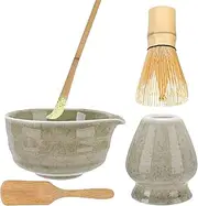 Krujecnt Matcha Kit Set - Japanese Matcha Set Making Tools, Tea Accessories Tool Kit with Wood Spoon Ceramic Holder for Tea Making Ceremony Lovers Beginners