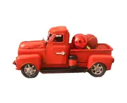 Vintage red truck decoration, metal truck decorated with Christmas gifts