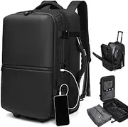 Visnalefry Vacuum Compression Backpack with Wheels, Expandable, Waterproof, Carry On Travel, Laptop Bag, Flight Approved