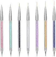 7 pcs Nail Art Liner Brushes, Beauties Factory Dual Ended Nail Art Liner Dotting Brush Set Pointed Fine Line Drawing Painting Brush Pen Double Ended Heads Dotting Rhinestone Picking Tool, Dual-ended Design ,7pcs