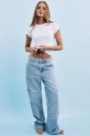 Denim Cargo Denim Jeans Mid Rise - Size 16XL, Women's Straight Jean