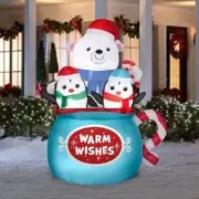 Christmas Polar Bear Penguin Hot Cocoa Airblown Inflatable Decor LED BlowUp Lawn