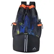Scuba Diving Bag, XL Mesh Backpack for Scuba Diving and Snorkeling Black-Orange