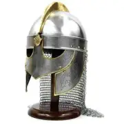 Viking Chainmail Helmet ~ Vandal SCA LARP steel and brass Helmet With Chainmail