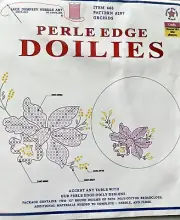Stamped Orchid Cross Stitch Doily Set 2 Round 12" Cottage Granny Perle Edge JDNA