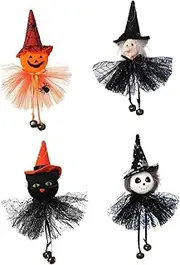 HOLIDYOYO Creepy Halloween Pendant Set 4pcs Ghost Witch Cat Pumpkin Charm Pendants with Bells
