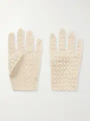 [Clio Peppiatt] Clio Peppiatt - Faux Pearl-embellished Embroidered Tulle Gloves - Ivory - One size One size Ivory