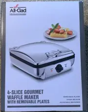 All Clad 4-Slice Gourmet Waffle Maker W/ Removable Plates WD822D51